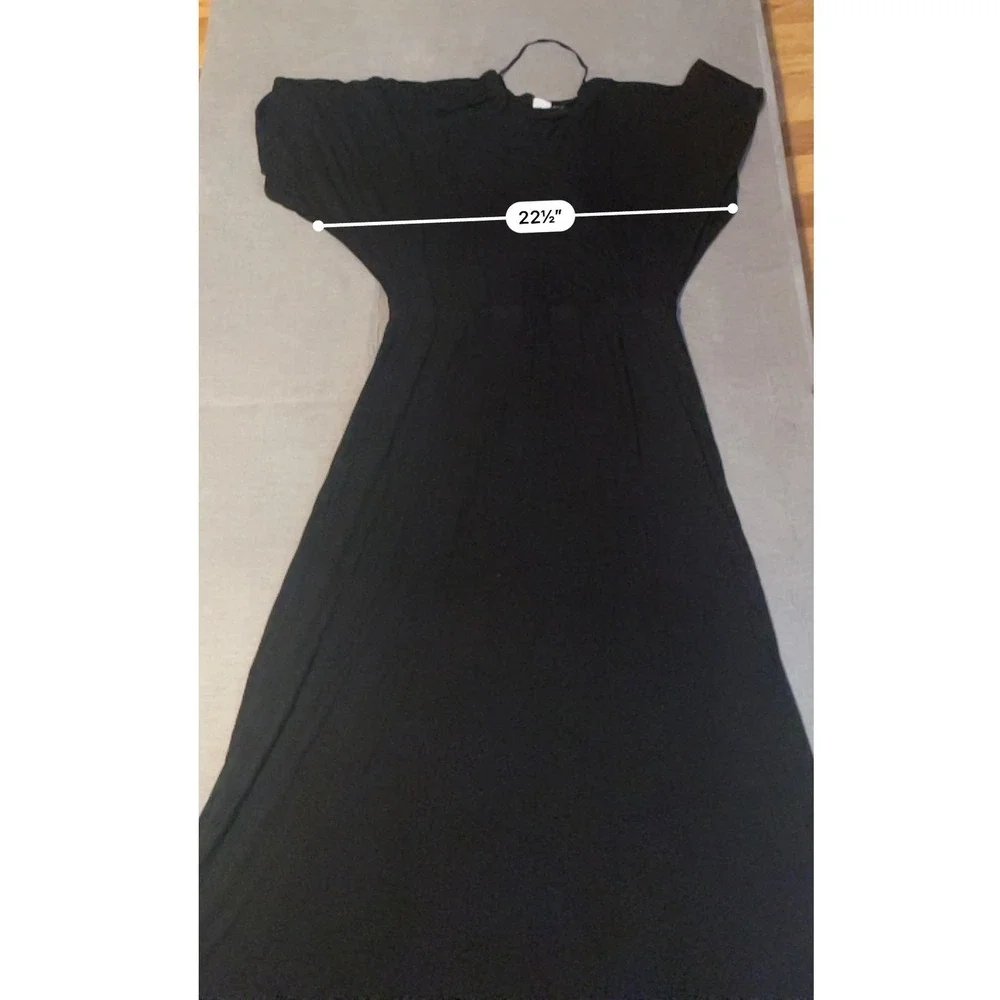 GAP‎ Women Black V Neck Maxi Dress Long Sleeve Elastic Waist Tall L